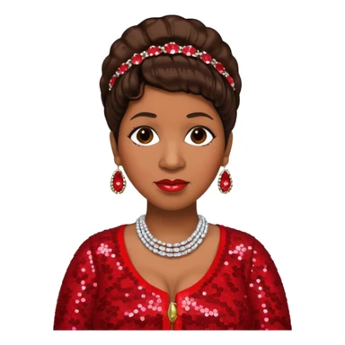 Aretha Franklin with dark brown hair, red sequin outfit sticker