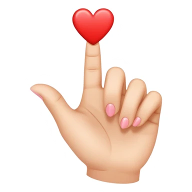 Finger pointed to the side with hearts sticker