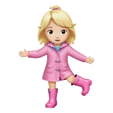 Blonde little girl in light pink rain boots splashing in a puddle sticker