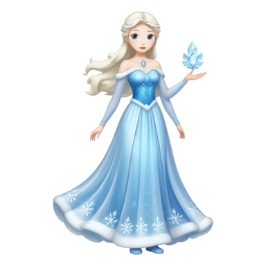 An ice Snow Maiden character, full body, standing in side view, made of translucent ice, winter fairy tale style. sticker