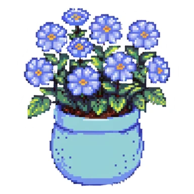 pastel blue flowers growing in a cute pot sticker