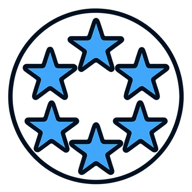 six blue stars in a circular formation, modern icon style sticker