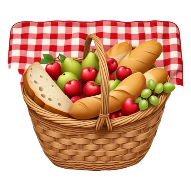 picnic basket with fruit and bread on a checkered blanket sticker