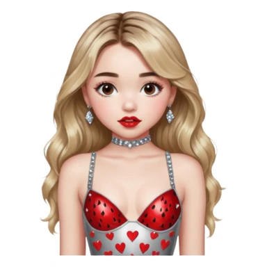Sabrina carpenter in silver rhinestone bodysuit with red kiss marks all over it sticker
