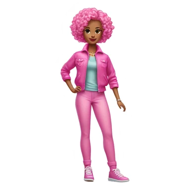Curly short hair barbie full body pink clouth sticker