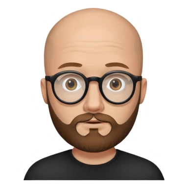 emoji just face 32-year-old white man, bald with a brown beard, wearing round black glasses sticker