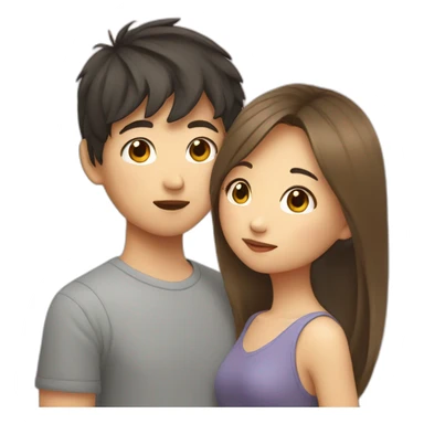 Asian boy kissing girl with light brown hair  sticker