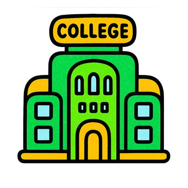 college building, modern look, green gold and white color scheme, rounded shapes, simple design sticker