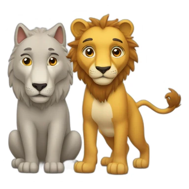 Loup et lion à côté  sticker