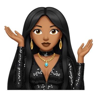 Taj from SWV with long black hair, black sequin outfit sticker