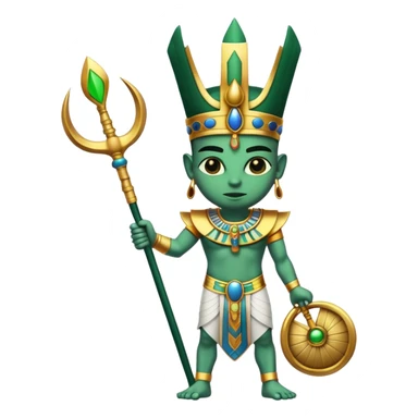 Ancient Egyptian god Osiris with green skin, Atef crown, and holding crook and flail sticker