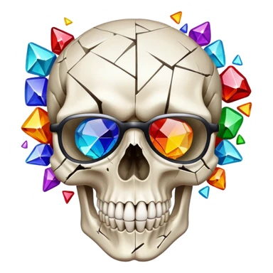 a skull with colorful mosaic glasses, head bursting sticker