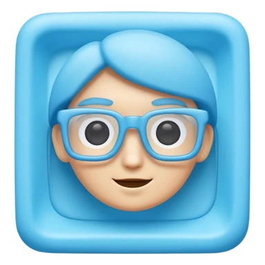 A 3D cartoon sky-blue square spectacle, slightly thick frame, glossy surface, minimal plain background, Memoji-style. sticker