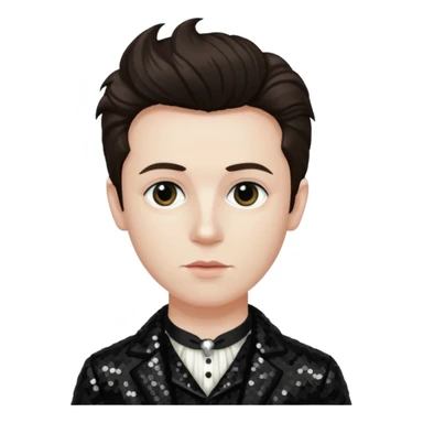 Arthur Rimbaud with dark brown hair, black sequin outfit  sticker