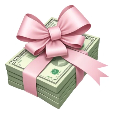 stack of flying money wrapped ina light pink bow sticker