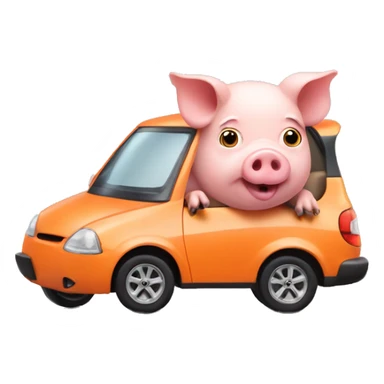 Pig driving orange car sticker