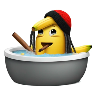 banana with goatee and dreads with a red yellow and black beanie smoking a cigar in a hot tub sticker