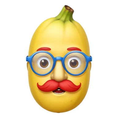 banana head wearing blue glasses and with red murtache sticker