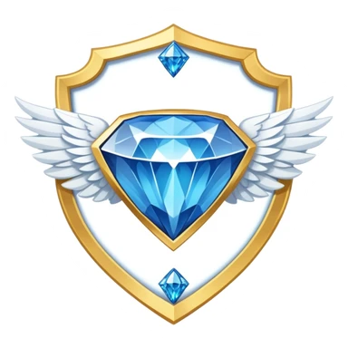 Gold shield with white wings, a big blue diamond in the center and VIP label sticker