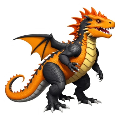 Black Salandit-Tyrunt-Tyrantrum-Greymon-Fakémon-creature-hybrid with orange belly (full body) sticker
