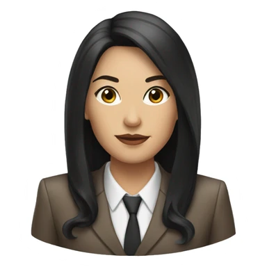 Female defense attorney with long black hair with brown suit sticker