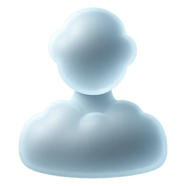 front view, person made of white convex clouds, shoulder up, matte glass style sticker