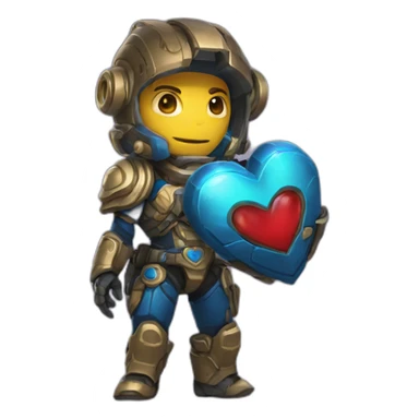 Starcraft marine holding a heart sticker