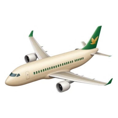 long light beige passenger airplane with dark green logo on wing, emoji style sticker