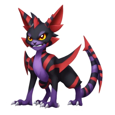 Black-Red-Purple Anthro Cool Punk Noivern-Litten-Fakemon-fursona with fangs and stripes Full Body sticker