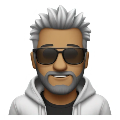 hombre blanco con pelo negro mohawk muy corto con hoodie gris y barba de dos dias y lentes sticker