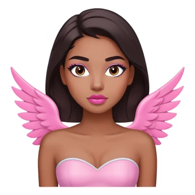 young woman with medium brown skin, long dark brown hair, bold brows, winged eyeliner, rosy cheeks, glossy pink lips, wearing a pastel pink tube top, on a white background  sticker