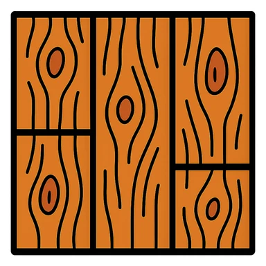 European hardwood floor icon, rustic finish, visible knots, medium brown, top-down view, color outline style sticker