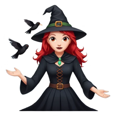 witch with red hair flying , on the background - full moon and black birds sticker