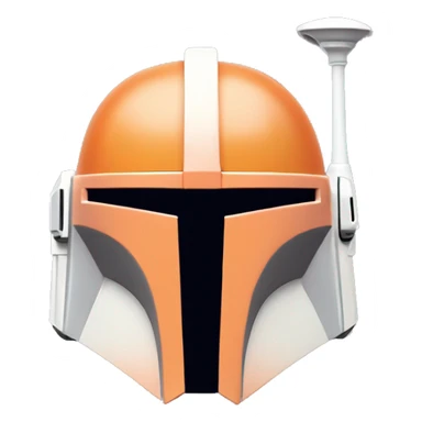 Pastel orange and white colored Mandalorian helmet with antenna sticker