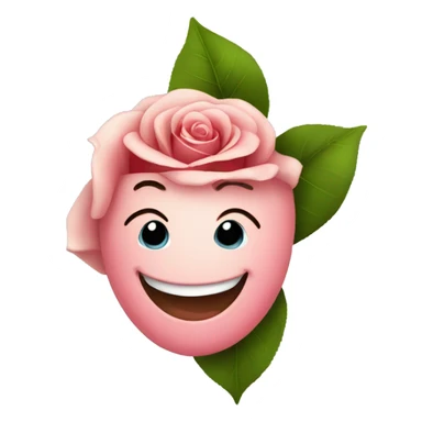 A happy smiling emoji blushing, offering a rose sticker