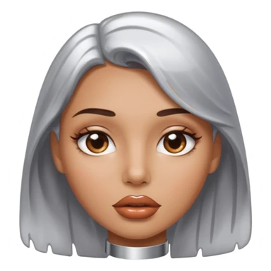 slightly parted lips, silver chrome material, glossy wet shine, seductive aesthetic sticker