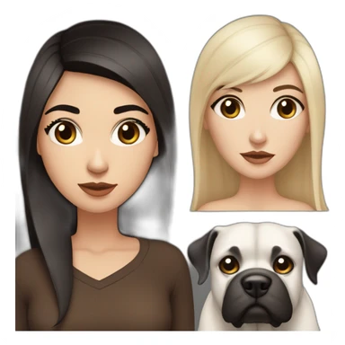 White women with long dark brown hair and long eyelashes dark brown eyes and thick dark brown eyebrows and Black dog with a white stripe on the neck with pointed ears raised up sticker