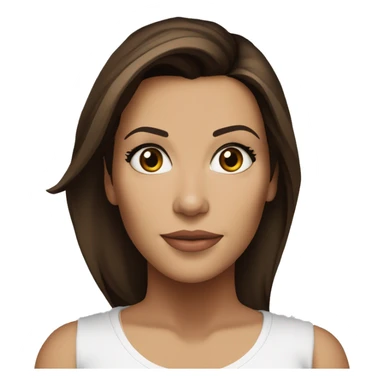 3/4 face, contrasted, shadow, light, Eva Longoria expression, standing from a distance, thin nose, brunette woman, hazel eyes, long eyelashes, dark shoulder shaded hair, white t-shirt, jeans, white sneakers sticker