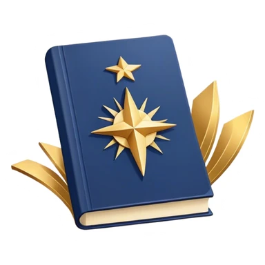 A navy blue productivity book with gold details, chart with upward trend aura, radiating productivity, strategy, and success in motion- sticker