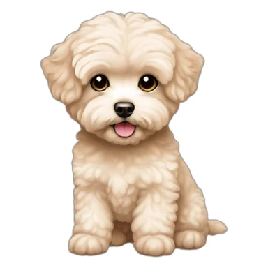 very light beige short-haired maltipoo with light brown ear sticker