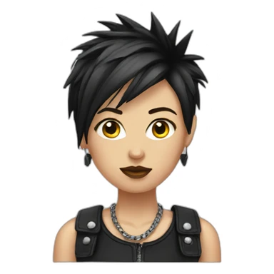 Punk female ,bang read and black short hair, sticker
