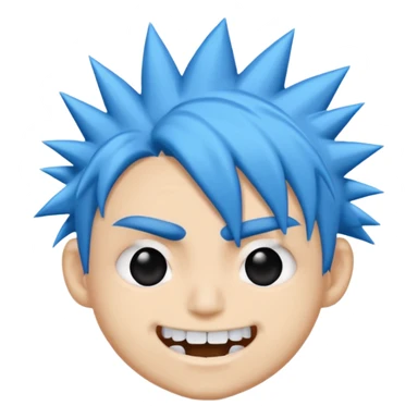 2D de gorillaz como emoji,cabelo azul bagunçado espetado ,olho totalmente branco e espaço grande entre os dentes ,com nariz e sobrancelha preta grossa sticker
