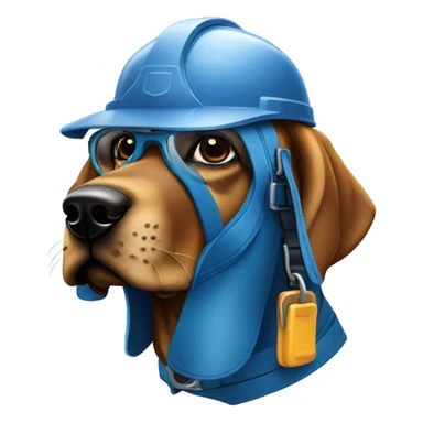 blue bloodhound with a hard hat a tool belt and protective glasses. sticker