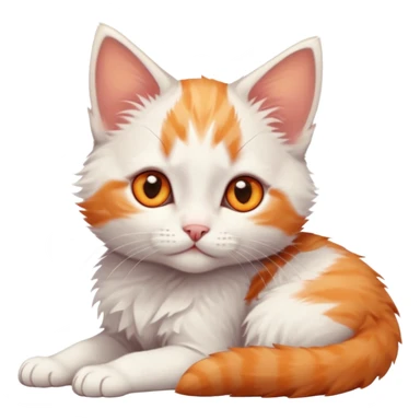 full body of very small + skinny ginger and white kitten with deep orange eyes and triangular shaped face lying down sticker