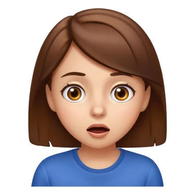 girl with brown hair and brown eyes, surprised expression, emoji style sticker