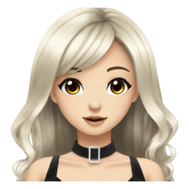 hime gyaru girl with LONG SILKY BLACK HAIR, with black satin halter top with chest, very pale skin and pretty brown monolid eyes sticker
