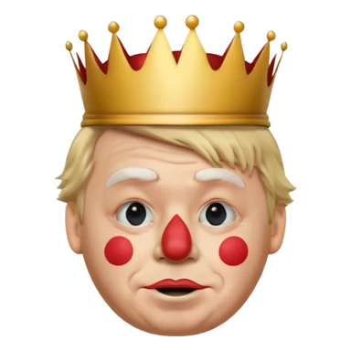 extremely photorealistic Donald Trump real face with a round clown nose and a extremely small crown on his head sticker