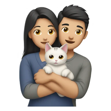 asian couple hugging with a cat sticker