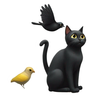 Black cat playing with a small bird sticker