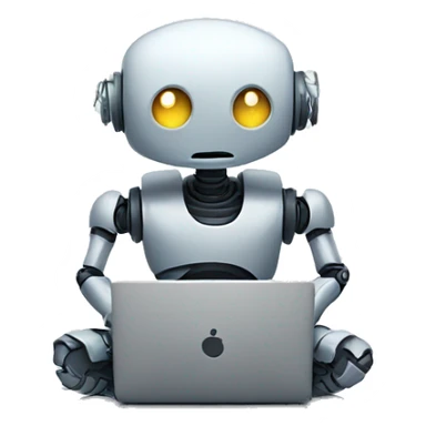 sad robot programming on laptop sticker